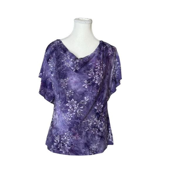Dress barn Tops - Vintage Purple Draped Floral Top | Y2K Soft Grunge Blouse